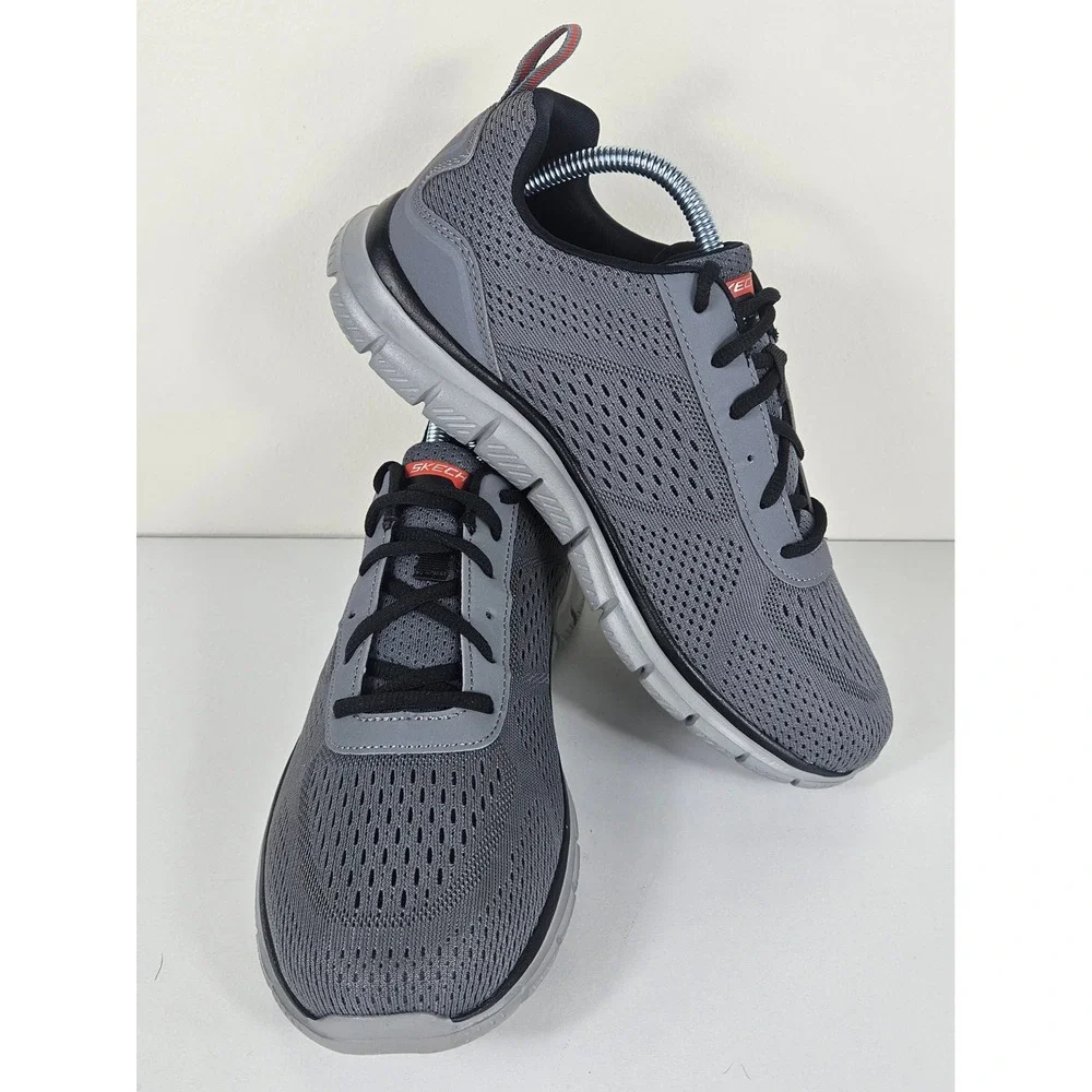Skechers Track Leshur Mens 7.5 Wide Gray Orange Cross-Training Athletic Shoes